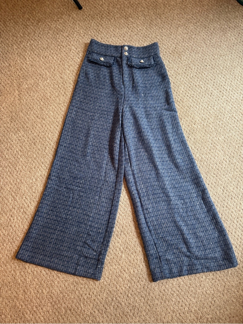 Flying Tomato Wide-Leg High-Rise sparkling pants in blue